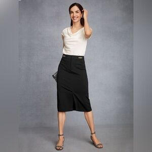 TALBOTS NWT 16W 16 Ponte Pencil Skirt • Black Embellished Gold Chain